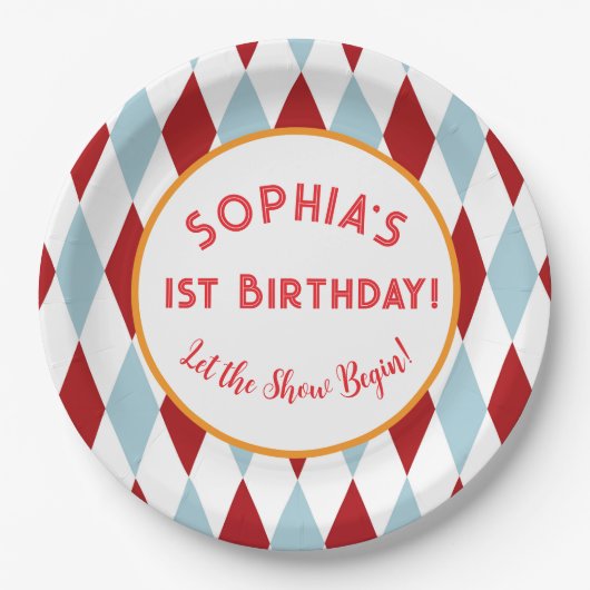 Persönlicher Zirkus-Geburtstag Pappteller (Vorderseite)