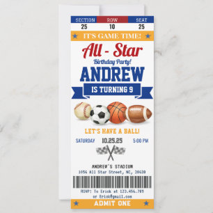 Persönliches All-Star-Sport-Geburtstags-Ticket für Einladung