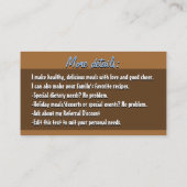 Persönliches Chef.Catering.Meal Delivery.Service Visitenkarte (Rückseite)