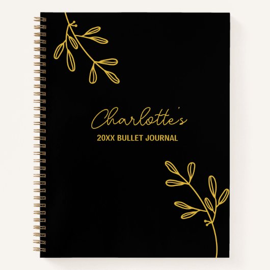 Persönliches elegantes Black Gold Bullet Journal Notizblock (Vorderseite)