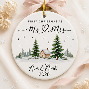 Persönliches erstes Weihnachten als Herr und Frau Keramik Ornament