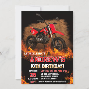 Persönliches Feuermotocross Dirt Bike Geburtstagsp Einladung