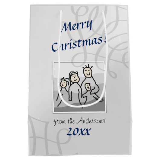 Persönliches Foto Frohe Weihnachtsgrüße Silber Mittlere Geschenktüte (Rückseite)