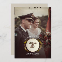 Persönliches Foto | Goldlaurel-Blätter Hochzeit Einladung