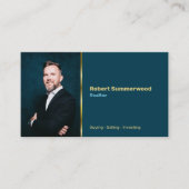 Persönliches Foto, QR-Code, Logo Navy Blue Visitenkarte (Vorderseite)