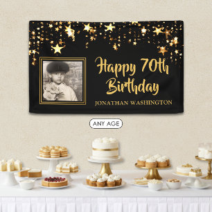 Persönliches Foto Schwarz Gold Sterne zum 70. Gebu Banner
