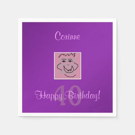 Persönliches Foto und Lila Text zum Geburtstag Serviette (Vorderseite)