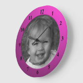 Persönliches Foto und Text-Rosa Rahmen Große Wanduhr (Winkel)