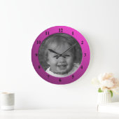 Persönliches Foto und Text-Rosa Rahmen Große Wanduhr (Zuhause)