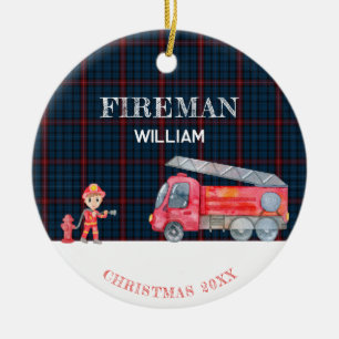 Persönliches Fotogeschenk Feuerwehrmann Weihnachte Keramik Ornament