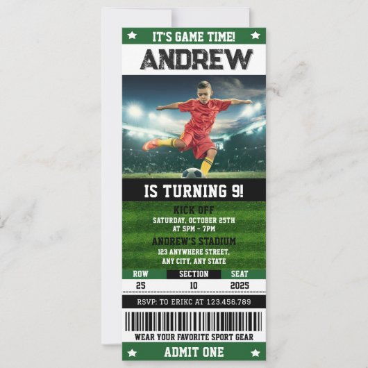 Persönliches Fußballticket Geburtstag mit Foto Einladung (Vorderseite)