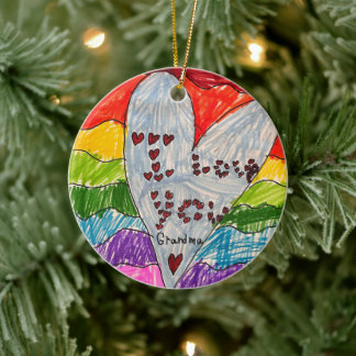 Persönliches Geschenk mit Kinderkunst und Foto Keramik Ornament
