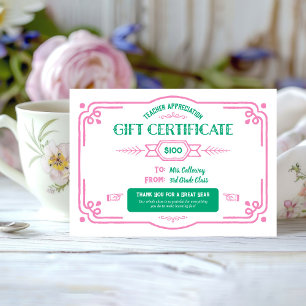 Persönliches Geschenk-Zertifikat für Lehrer Karte