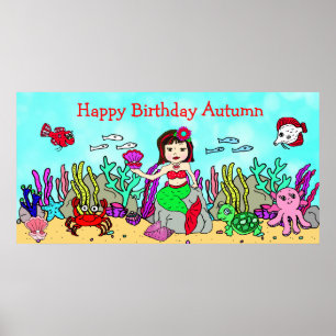 Persönliches Happy Birthday Mermaid Poster