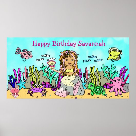 Persönliches Happy Birthday Mermaid Poster (Vorne)