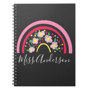 Persönliches Lehrer-Geschenk Floral Pink Rainbow Notizblock