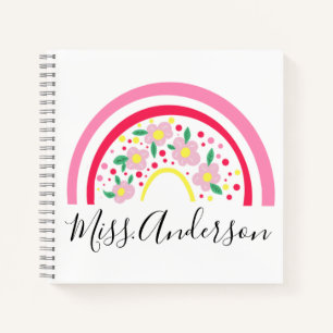 Persönliches Lehrergeschenk Floral Pink Rainbow Notizblock