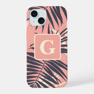 persönliches Monogramm aus Palmwedeln in hellrosa iPhone 15 Hülle