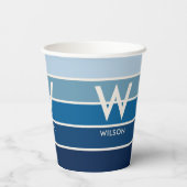 Persönliches Party aus blau gestrichenen Monogramm Pappbecher (Rückseite)
