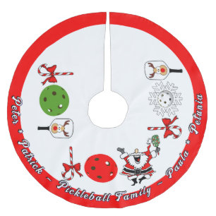Persönliches Pickleball-Feiertagsfreude Rot Weiß Polyester Weihnachtsbaumdecke