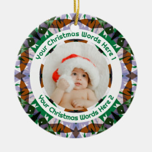 Persönliches Weihnachtsgeschenk in Grün und Braun  Keramik Ornament