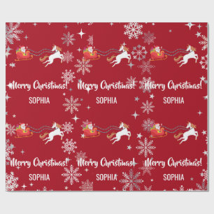 Persönliches Weihnachtsmann-Schlitten-Einhorn-Schn Geschenkpapier