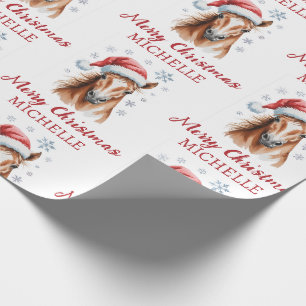 Persönliches Weihnachtspferd in Santa-Hut          Geschenkpapier