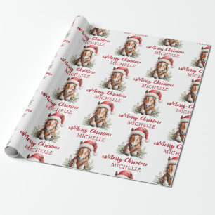 Persönliches Weihnachtspferd in Santa-Hut          Geschenkpapier