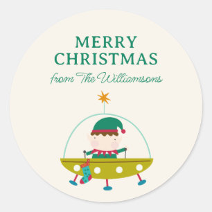 Persönliches Weltraum-Weihnachten-Elfen-Geschenk Runder Aufkleber