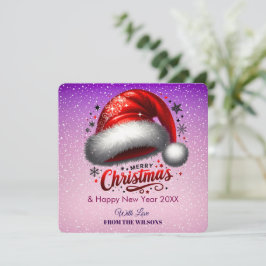 Personlized Scarlet Santa Hat Glow Photo Card Feiertagskarte