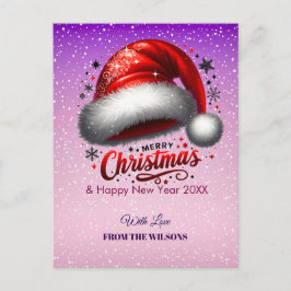 Personlized Scarlet Santa Hat Glow Photo Feiertagspostkarte