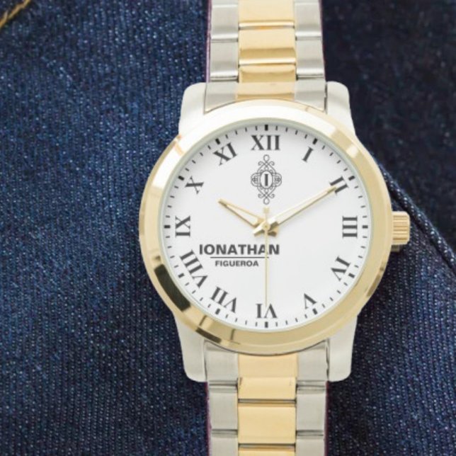 Person's black and white  Monogrammed Initial  Armbanduhr (Von Creator hochgeladen)