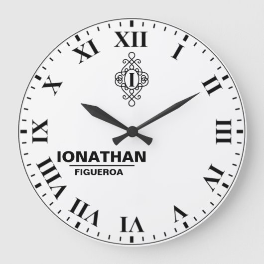 Person's black and white  Monogrammed Initial  Große Wanduhr (Vorderseite)