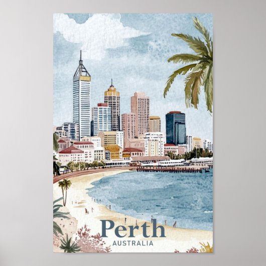 Perth Australia Aquarellmalerei Poster (Vorne)