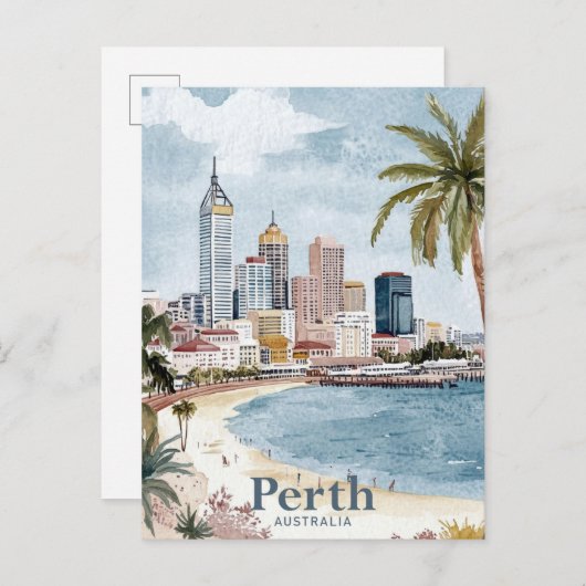 Perth Australia Aquarellmalerei Postkarte (Vorne/Hinten)