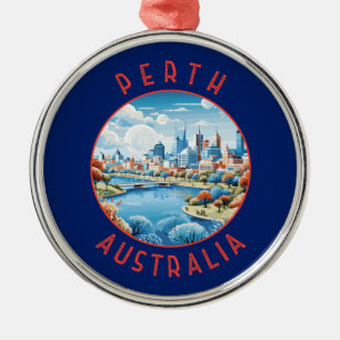 Perth Australia Retro Distressed Circle Ornament Aus Metall