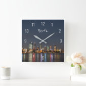 Perth Australia Skyline Night Reflections River Quadratische Wanduhr (Zuhause)