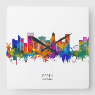 Perth Australia Skyline Quadratische Wanduhr