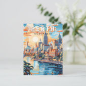 Perth Australia Travel Art Vintag Postkarte (Stehend Vorderseite)