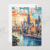 Perth Australia Travel Art Vintag Postkarte (Vorne/Hinten)