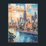 Perth Australia Travel Art Vintag Postkarte<br><div class="desc">Perth Retro Vektor Reise Design. Perth,  die Hauptstadt des Westerns Australien,  liegt dort,  wo der Swan River die Südwestküste trifft.</div>