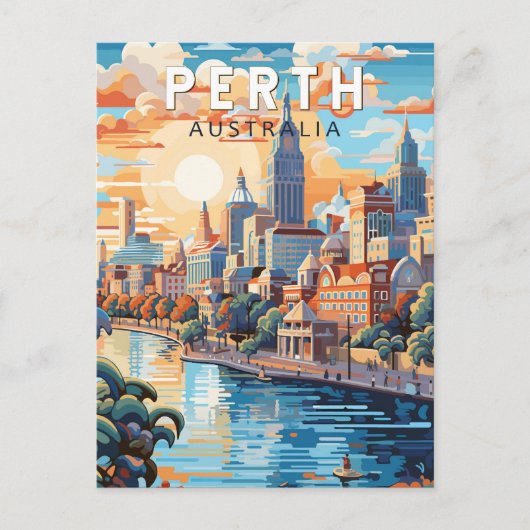 Perth Australia Travel Art Vintag Postkarte (Vorderseite)