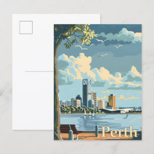 Perth Australia Vintag Retro Travel Illustration Postkarte