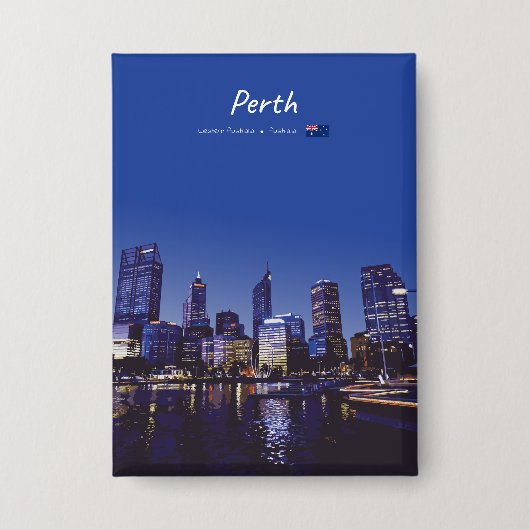Perth, Australien - Stadt-Silhouette Nacht Button (Vorderseite)