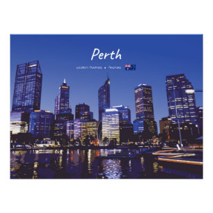 Perth, Australien - Stadt-Silhouette Nacht Fotodruck