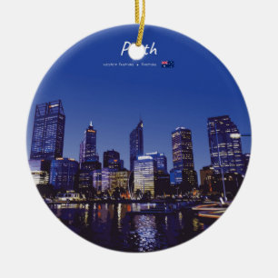 Perth, Australien - Stadt-Silhouette Nacht Keramik Ornament