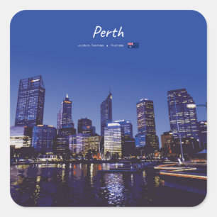 Perth, Australien - Stadt-Silhouette Nacht Quadratischer Aufkleber