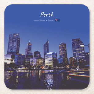 Perth, Australien - Stadt-Silhouette Nacht Rechteckiger Pappuntersetzer