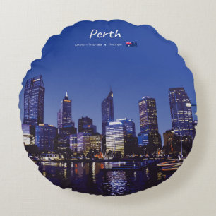Perth, Australien - Stadt-Silhouette Nacht Rundes Kissen