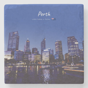 Perth, Australien - Stadt-Silhouette Nacht Steinuntersetzer